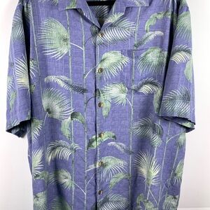 Tommy Bahama Silk Hawaiian Shirt Blue Green Palm Print Men’s L